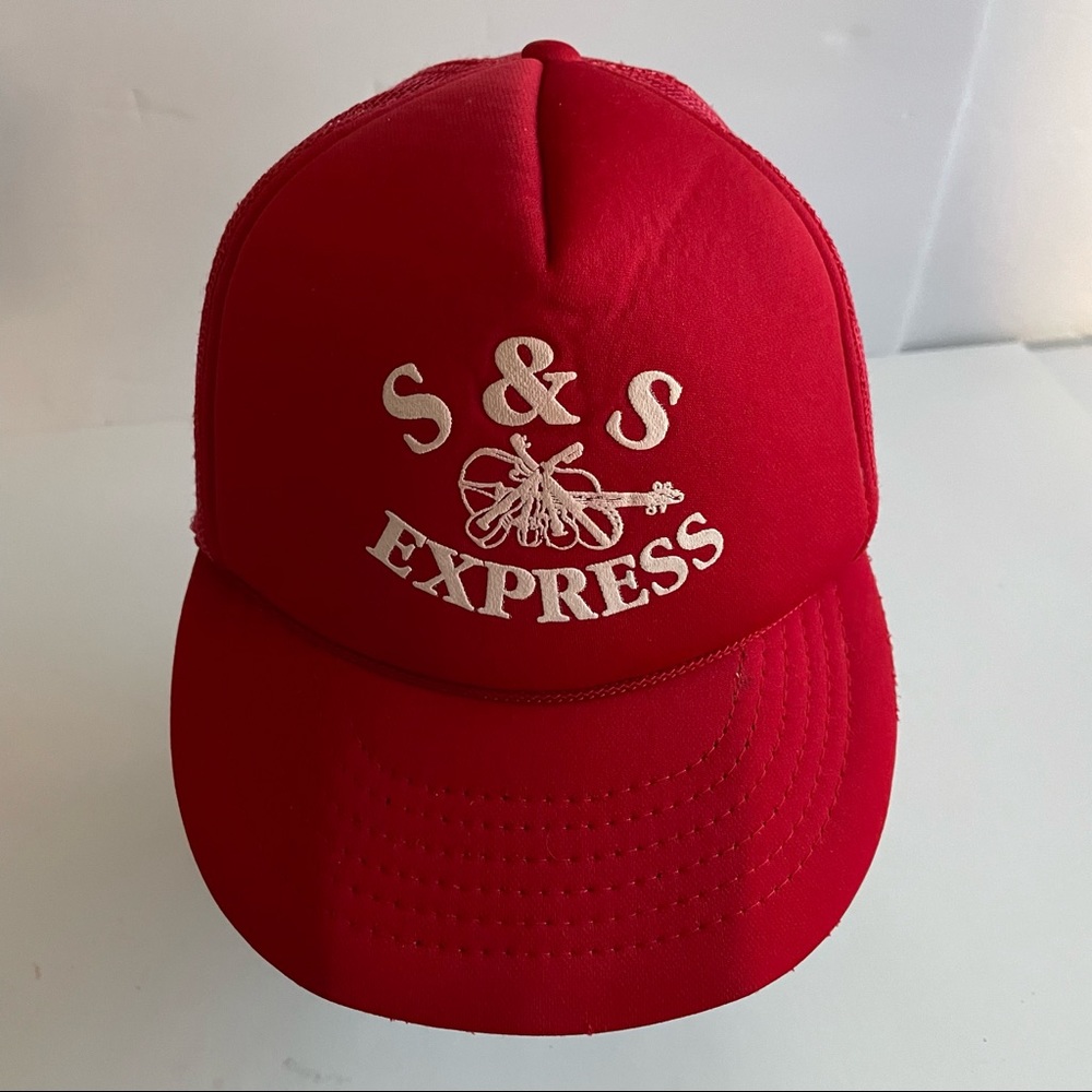 Vintage Trucker Hat SnapBack Mesh Foam Cap Red S & S Express Spell Out